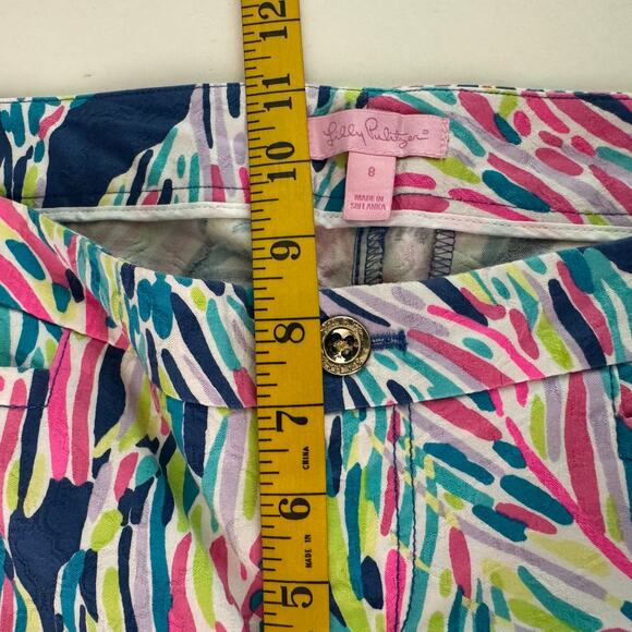 LILLY PULITZER Pants 8 Kelly Textured Ankle Length Skinny Indigo Palm Reader - Picture 12 of 13